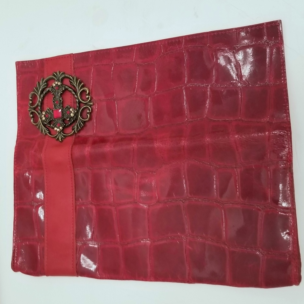 Leatherock Red Clutch embossed leather pur…